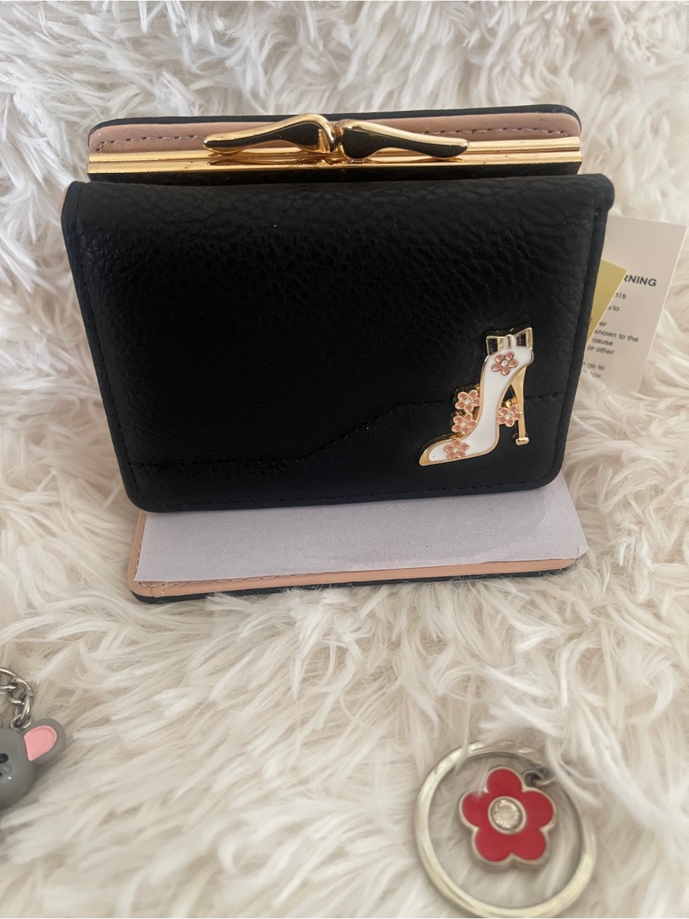 Black Compact Wallet with Gold Accent